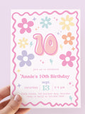 Editable Daisy Floral 10th Birthday Invitation, Daisy Birthday, Tween Birthday Invite, Girl Tenth Birthday Retro Instant Download birthday flower