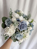 Faux bridal bouquet with dusty blue flowers, blue bouquets, white and blue bouquet, silk wedding bouquet, faux bridal bouquet wedding flower
