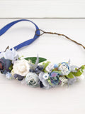 Flower hair crown navy dusty blue Floral hair piece for bride Flower headpiece wedding Flower halo for bride Boho hair wreath bridal wedding flower