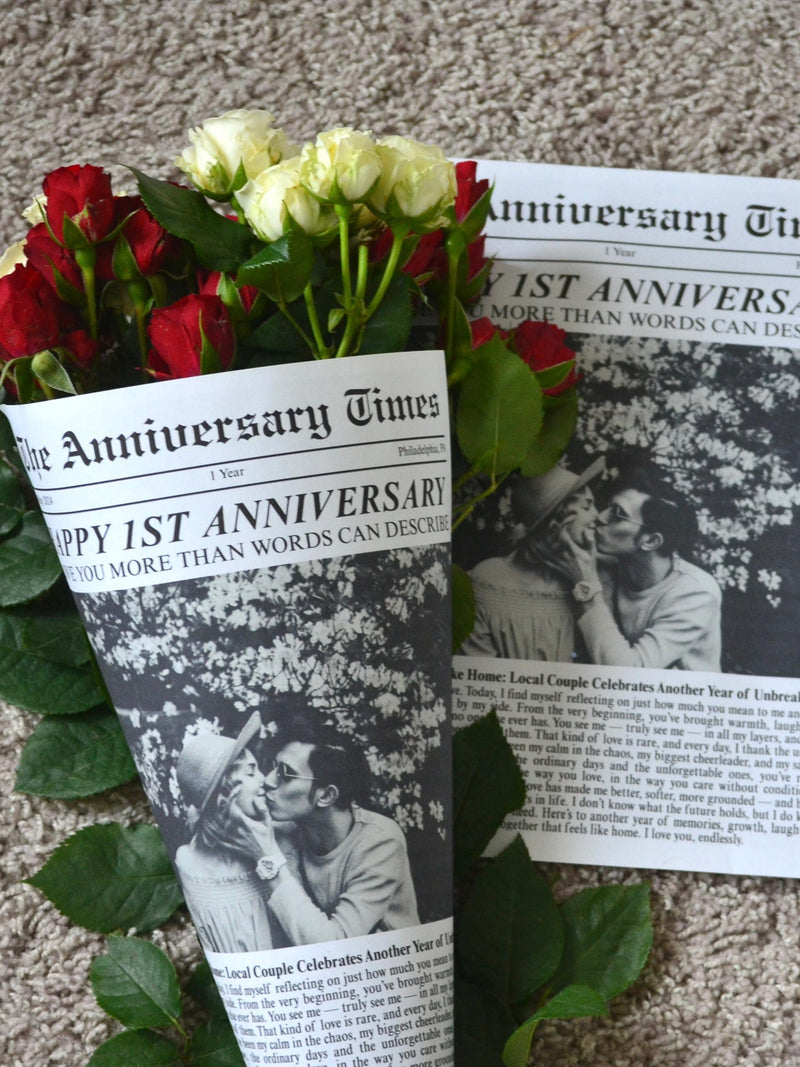 Anniversary Newspaper Headline Book, Newspaper Flower Bouquet, Newspaper Bouquet Wrap, Canva Newspaper Template, Printable Gift for Her ANNIVERSARY