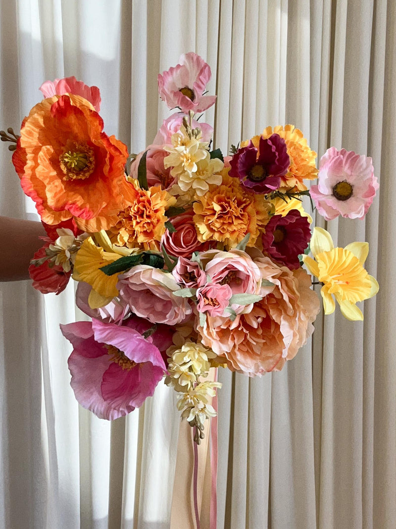 Peach & Pink Sunset Faux Wedding Bouquet: Silk Garden Style Florals wedding flower