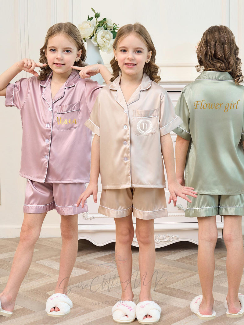 Personalized Flower Girl Pajamas, Custom Satin Pajama Set, Wedding Party Pajamas for Flower Girl, Bridal Party Gifts birthday flower