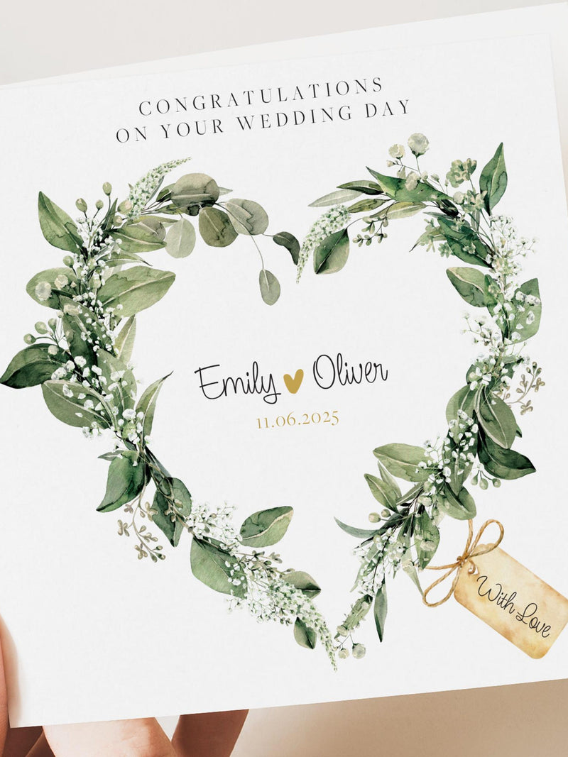 Personalised Wedding Floral Card | Newly Married Couple Greeting | Congratulations Wedding Card | Wedding Gift Card | Green Floral wedding flower