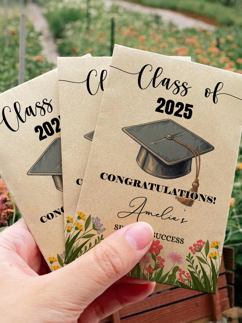Bulk Custom Graduation Seed Packet Favors/Class of 2025/Wildflower Graduation Seed Packet/Eco-Friendly Seed Envelopes/Seeds of Success Favor seeds bulk