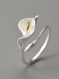 Silver Calla Lily Ring with 18k Gold Plated Stamen ¥ Adjustable Open Size ¥ Tariff Free Delivery to USA FLOWER DELIVERY