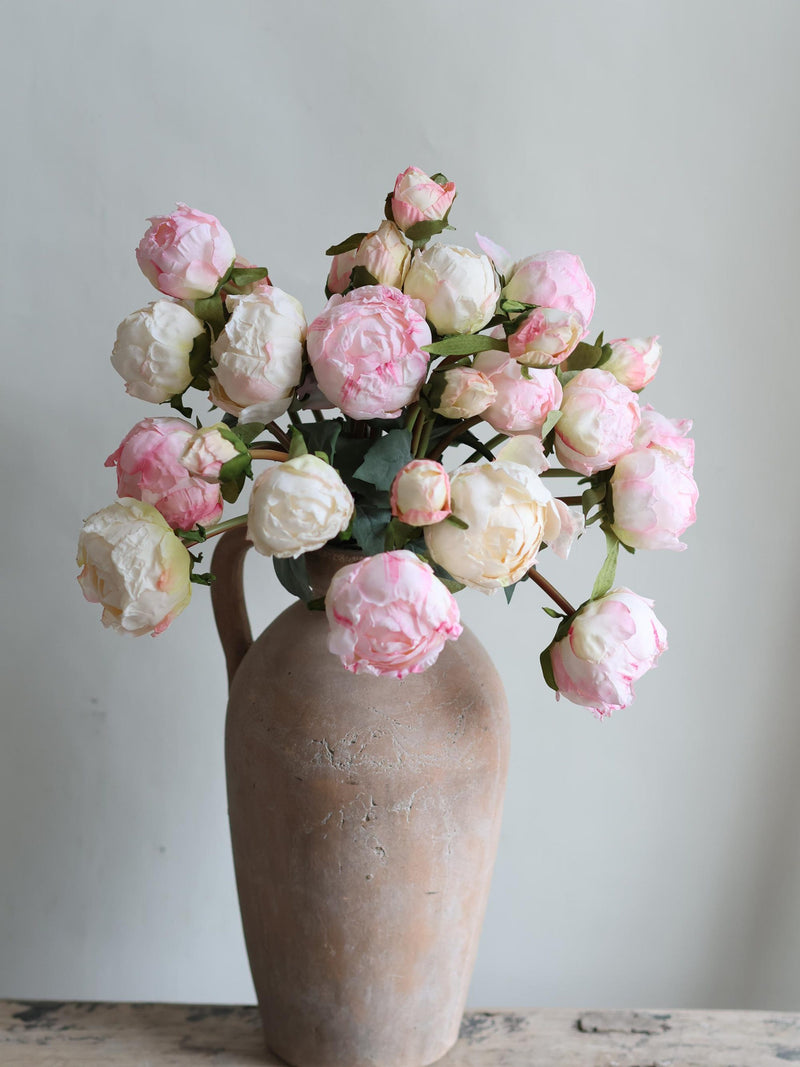 Artificial Peony Bundle: Ivory & Pink Faux Flowers, 9 Stems FLOWER DELIVERY