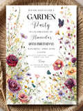 Wildflower Birthday Invitation Garden Party Invite Girl 16th 18th 21st Birthday Floral Spring Flowers Butterfly Editable Canva Template birthday flower