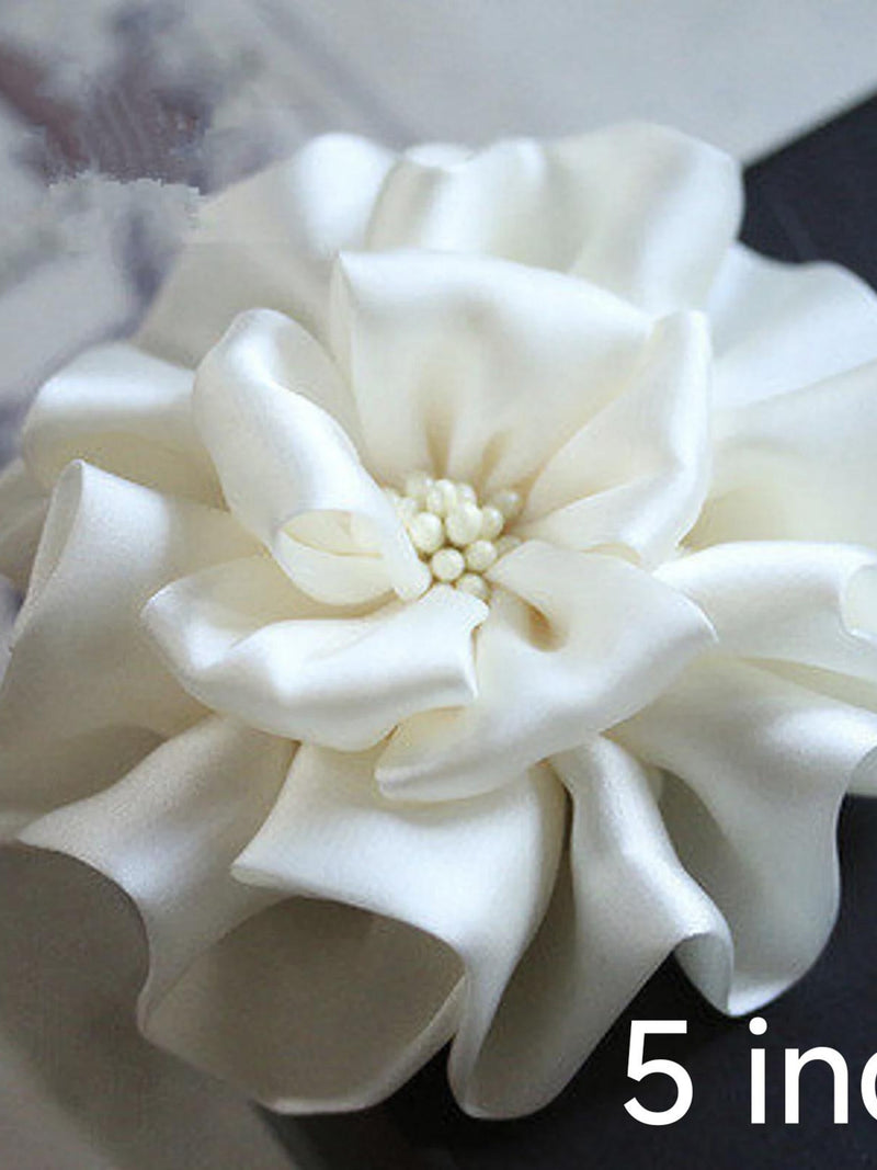 Larger Handmade Silk Flower Fabric Flower  (5 inches) In Ivory my-419-01A Ready To Ship silk flower