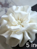 Larger Handmade Silk Flower Fabric Flower  (5 inches) In Ivory my-419-01A Ready To Ship silk flower
