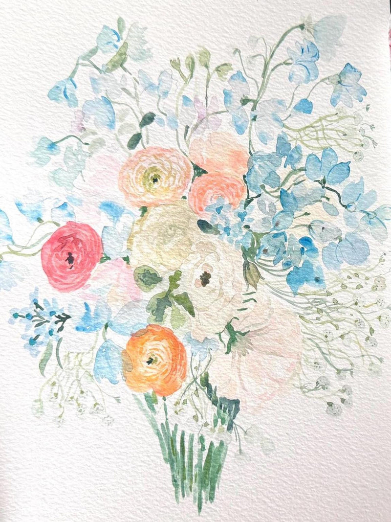 Watercolor Wedding Bouquet painting, Custom First Anniversary gift, Mothers Day, Wife Bridal Bouquet Drawing, Personalized Keepsake Flowers wedding flower