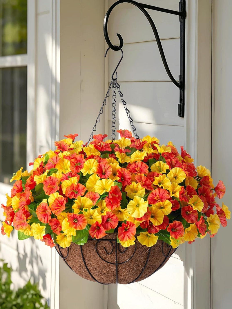 Artificial Hanging Flower Basket Ð Faux Petunias & Morning Glory for Outdoor Patio Decor faux plants