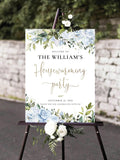 Blue Floral Housewarming Welcome Sign: Botanical New Home Party Decor, Printable (Digital File) house warming flower