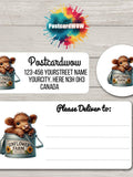Highland Cow on the Farm - Return Address Labels - Sheets of 30 Adhesive stickers FLOWER DELIVERY