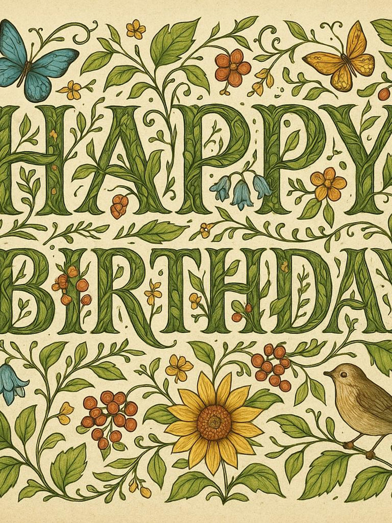 Botanical Happy Birthday Art Print: Vintage Floral Lettering (Digital Download) birthday flower