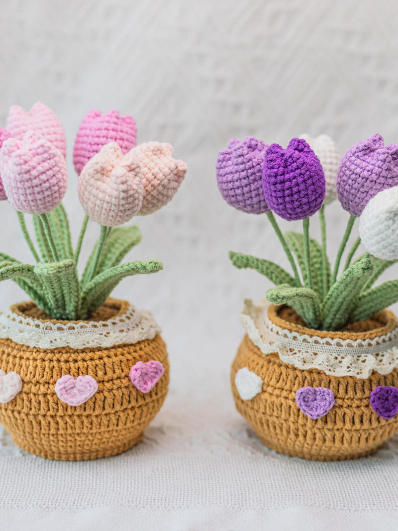 Crochet Flower in Pot, Crochet Tulip, Crochet Flower, Rose, Daisy Pot, Mother's Day Gifts, Birthday Gifts, Knit flower, Gift for Her, Mom ANNIVERSARY
