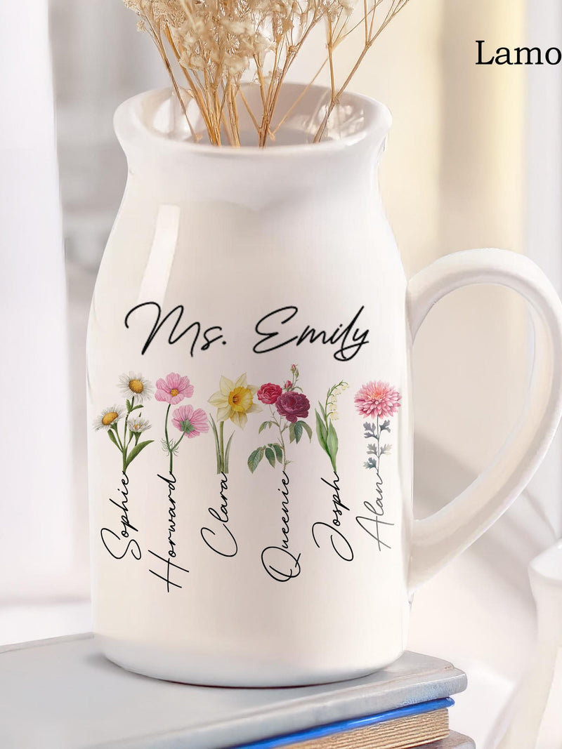 Custom Flower Vase Ceramic, Birthflower Vase, Vase with handle, Grandma Garden, Garden Decor, Grandma Gifts, Moms Garden, Gift for Her FLOWER DELIVERY