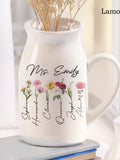 Custom Flower Vase Ceramic, Birthflower Vase, Vase with handle, Grandma Garden, Garden Decor, Grandma Gifts, Moms Garden, Gift for Her FLOWER DELIVERY