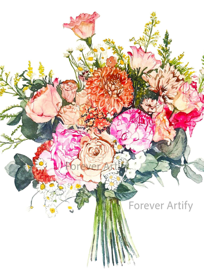 Custom Wedding Bouquet Watercolor Painting: Anniversary Keepsake wedding flower