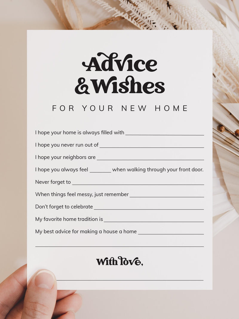 Housewarming Wishes Card Printable New House Wishes and Advice New Home Best Wishes House Warming Gift Card DIY Housewarming Party Decor MV1 house warming flower