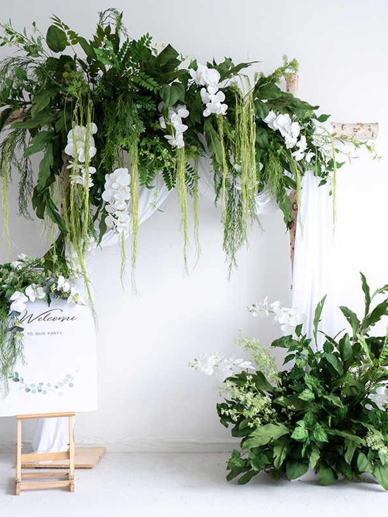 Greenery and white floral wedding arch, artificial floral arrangement, festival event or business display wedding flower