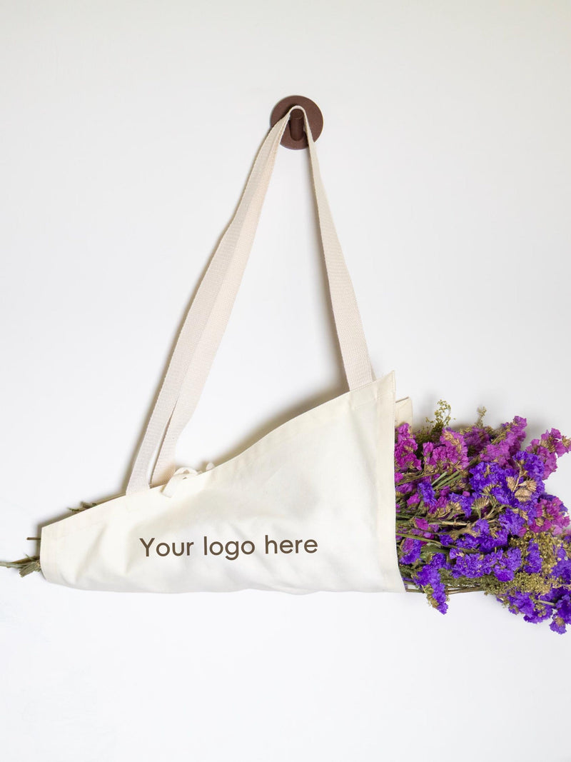 Custom Canvas Flower Carrier Bag: Flat-Open Bouquet, Personalized Logo FLOWER DELIVERY
