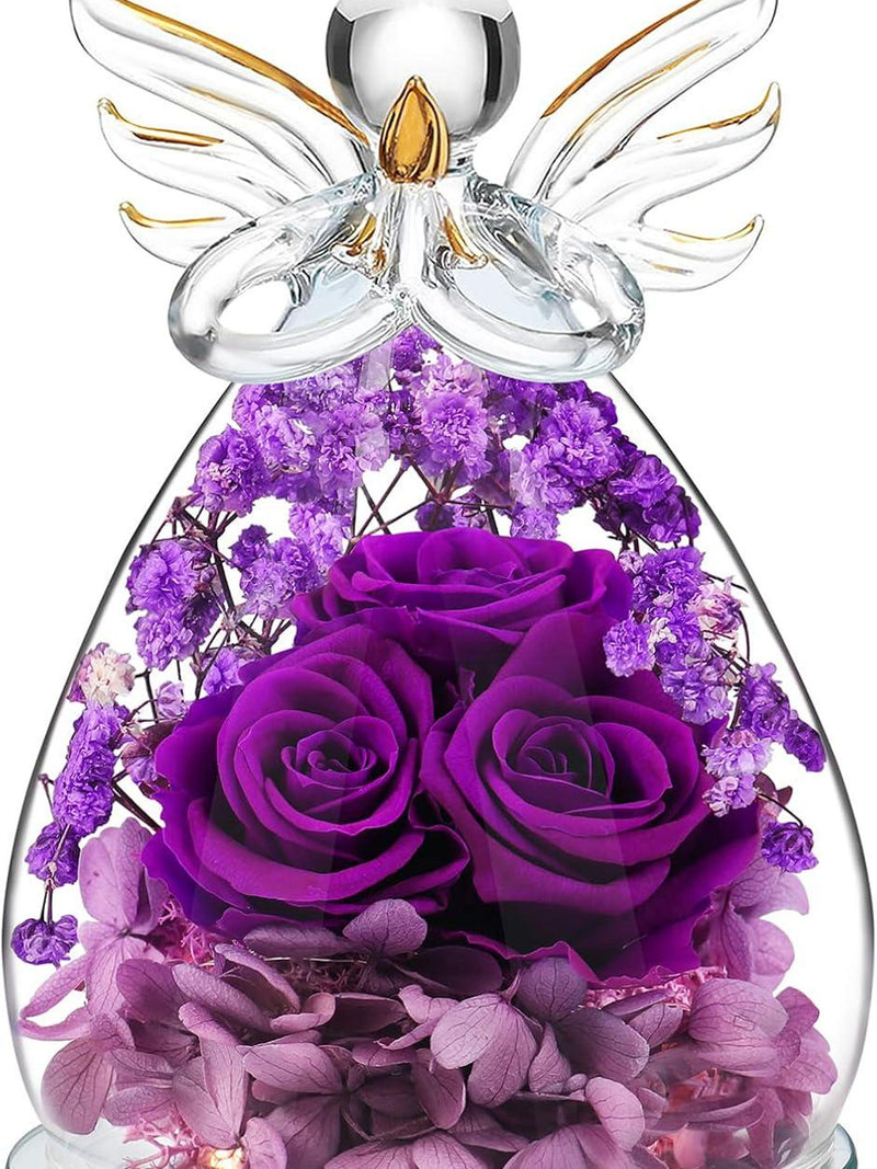 Mothers Day Birthday Gifts for Mom Fresh Flowers for Delivery Prime Forever Preserved Rose in Glass Angel Figurine Gifts for Women Purple FLOWER DELIVERY