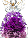 Mothers Day Birthday Gifts for Mom Fresh Flowers for Delivery Prime Forever Preserved Rose in Glass Angel Figurine Gifts for Women Purple FLOWER DELIVERY