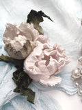 Handmade Wool and Silk Rose Brooch with Bud - Unique Floral Accessory silk flower