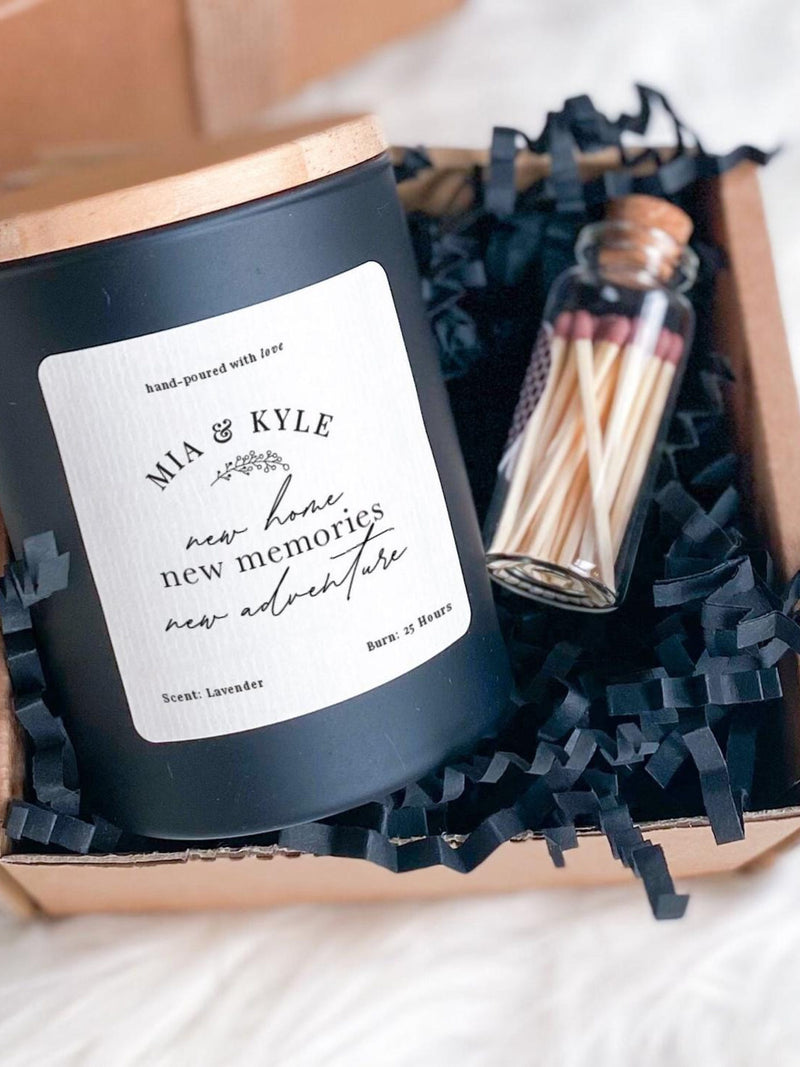 Personalised New Home Scented Candle Gift Set Gift for New Home New Memories New Adventure with names Housewarming Present Couple house warming flower