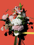 Artificial flower bouquet Rosa Belleza Ð 13 flowers: lily, dahlia, peony, poppy, hydrangea, etc., opulent & high-quality, 80cm high, decoration silk flower