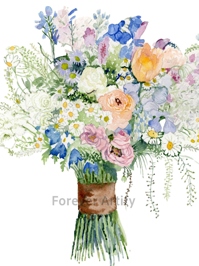 Custom Wedding Bouquet, Watercolor Painting, Anniversary Keepsake, Gift for friends wedding Bouquet