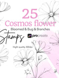 Cosmos Flower Stamps for Procreate: Fineline Tattoo Design (Digital Download) flower spore