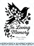 In Loving Memory SVG | Bird with Flowers Cut File | Remembrance Sympathy Design | Cricut Cameo Memorial Funeral Tribute Template sympathy flower