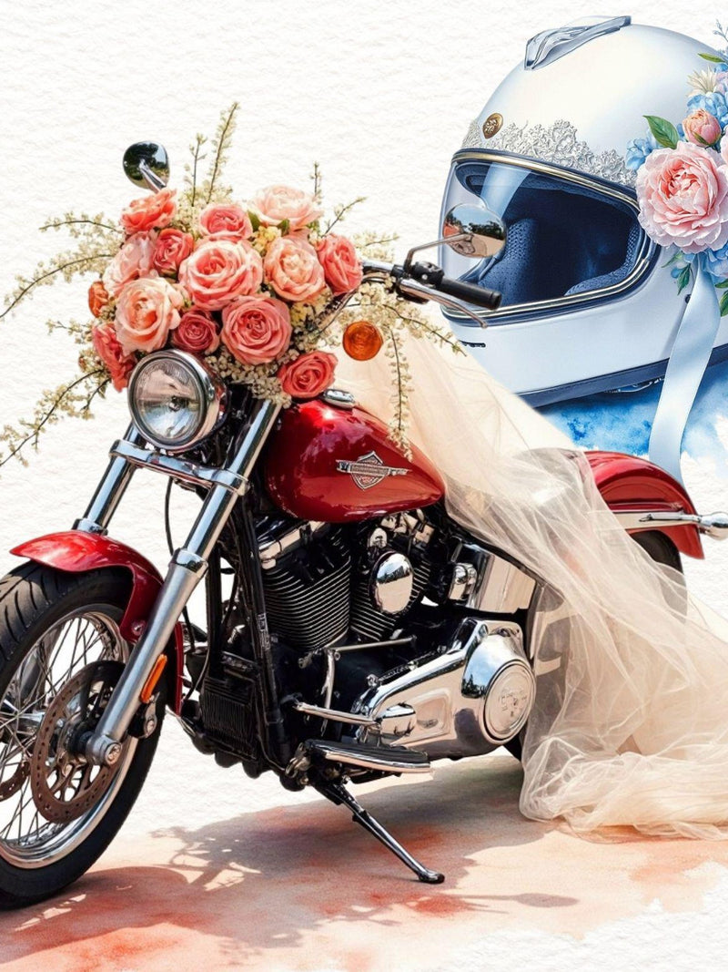 14 Biker Wedding Clipart PNG | Watercolor Floral Motorcycle Bride and Groom | Romantic Biker Wedding Illustrations | biker couple wedding Love Romance Flower