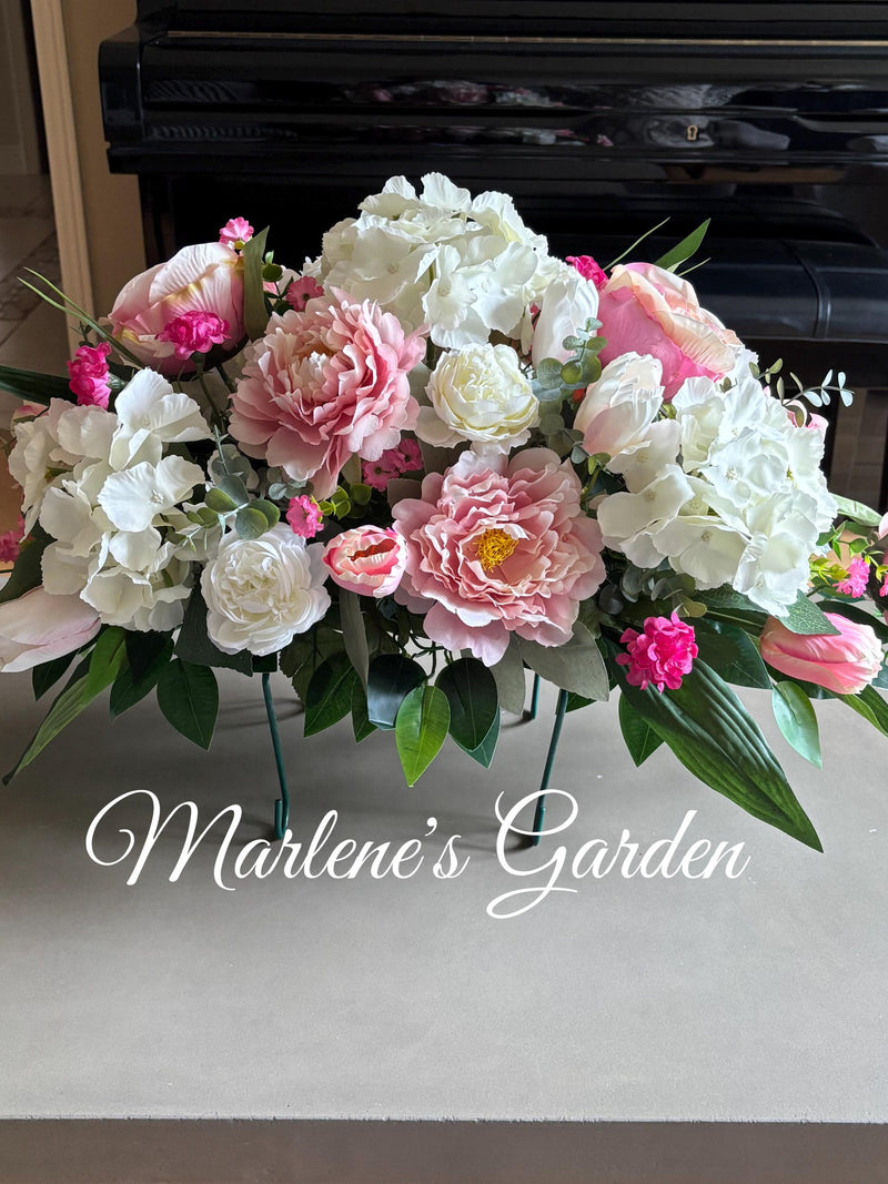 ETERNAL LOVE Hydrangeas and Peonies Cemetery Saddle, Large Cemetery Saddle, Cemetery Flowers, Tombstone, Memorial, Tribute, Marlene's Garden FLOWER DELIVERY