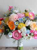 Colorful Wildflower Bridal Bouquet: Orange, Pink, Blue Faux Flowers wedding flower