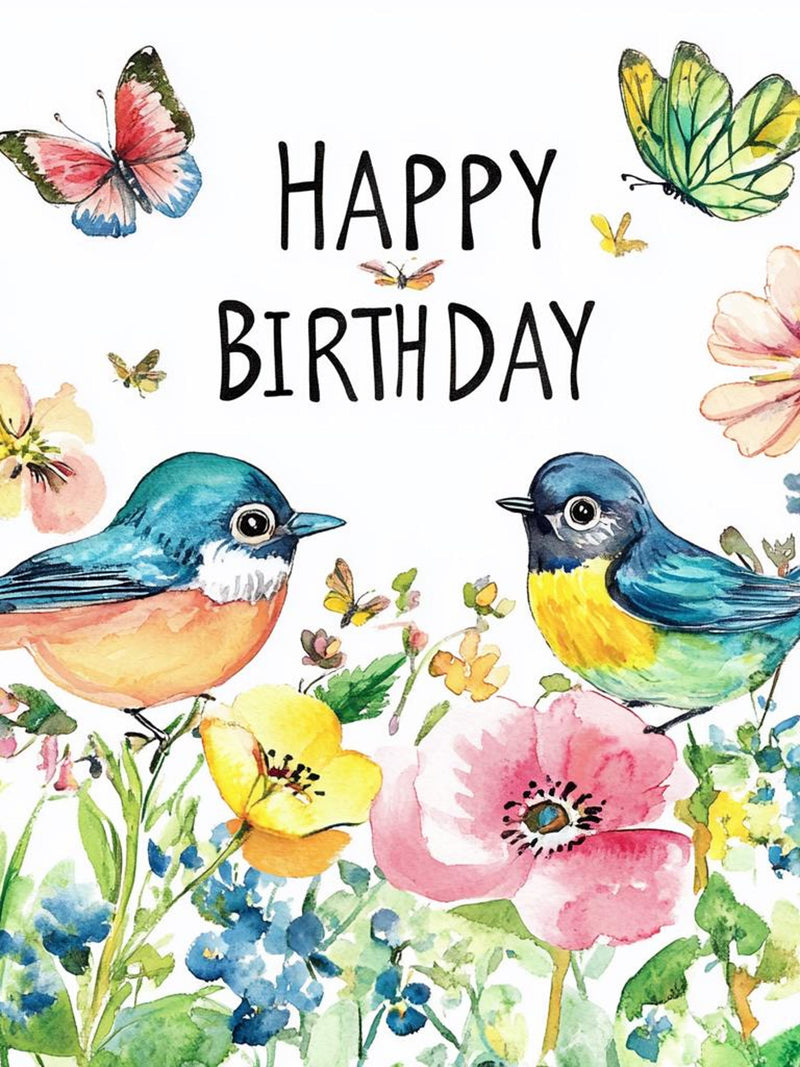 Happy Floral Birthday Clipart Bundle - Butyerflys , Birds ,  Printable Card & Banner Art birthday flower