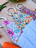 Modern Kitchen Hanging Hand Towel for Laundry, caravan, bathroom. 100% cotton with a timber disk Pretty flowers floral 3 pack house warming flower