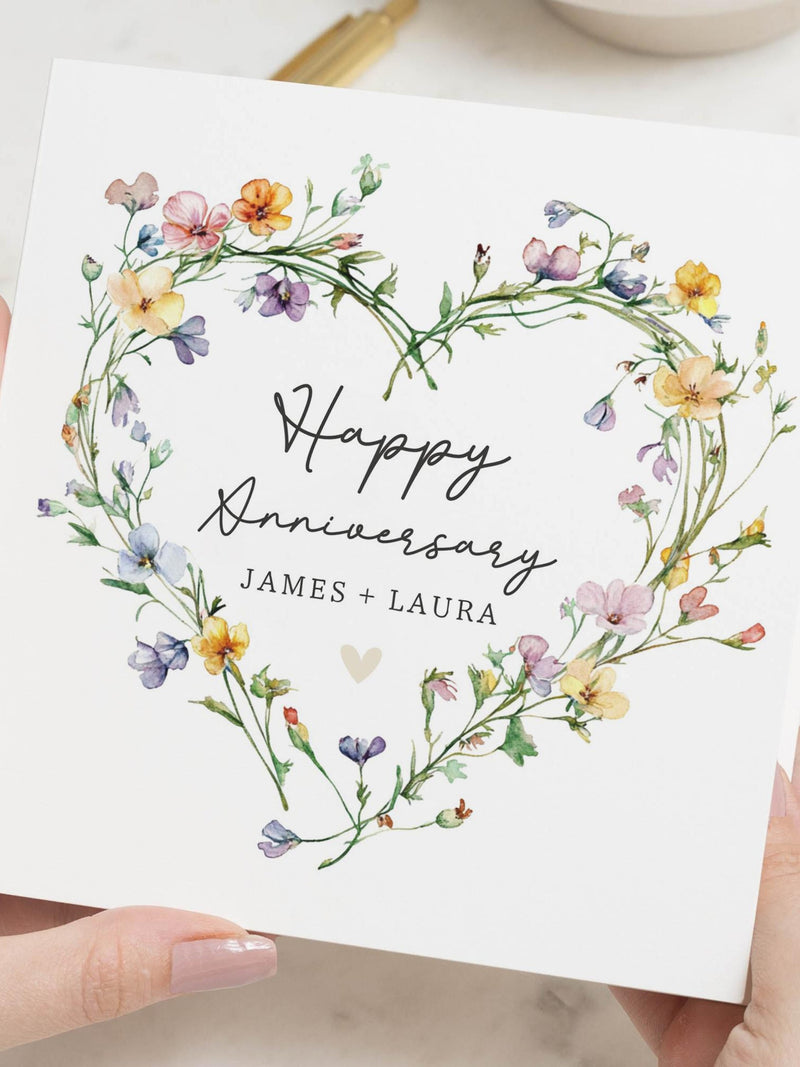Anniversary Card, Personalised Anniversary Card, Floral Heart Card, Anniversary Card for Couple, Custom Anniversary Card for Him or Her ANNIVERSARY