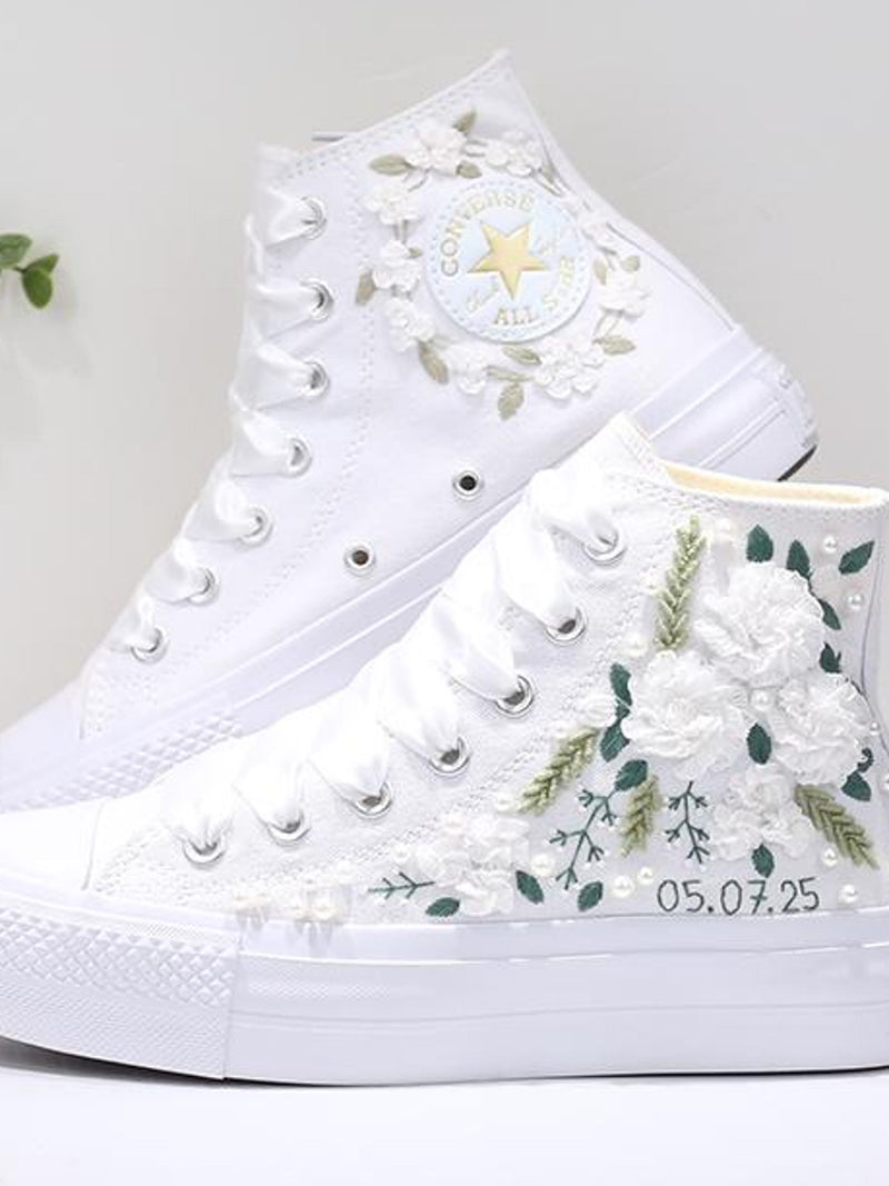 Custom Embroidered Converse Wedding Sneakers: Bridal Flower Shoes wedding flower