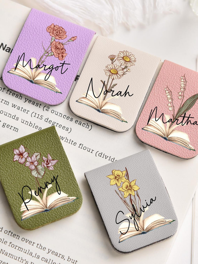 Leather Magnetic Bookmark,Name Bookmark with Birth Flower,Personalized Magnetic Bookmark with name,Book Lover Birthday Gift,Book Accessory ANNIVERSARY