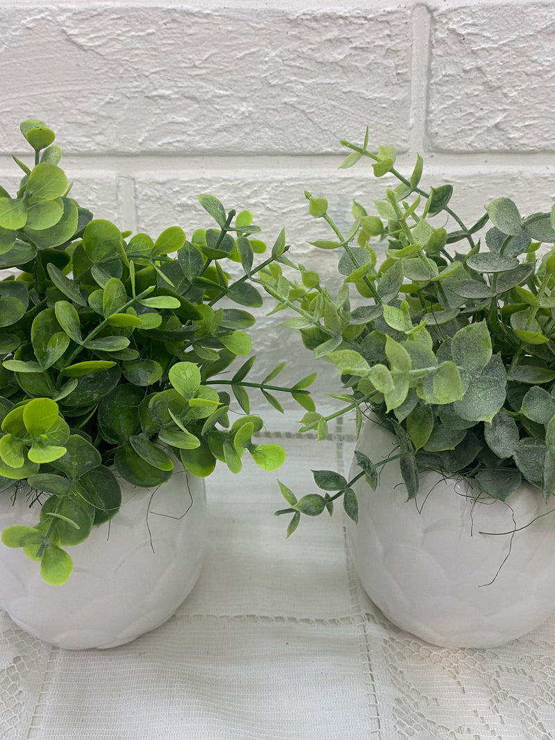 Artificial greens in a white ceramic pot, artificial plants, modern decor, gift Mom faux plants