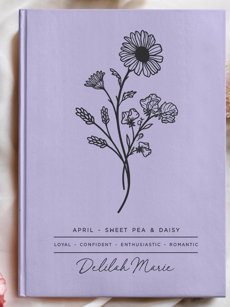 Personalized Birth Month Flower Journal - Custom Botanical Notebook birthday flower