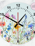 Glass Watercolour Wildflower Clock - Floral House DŽcor, Artistic Floral Wall Clock, Unique Home Gift, Nature Inspired Timepiece house warming flower