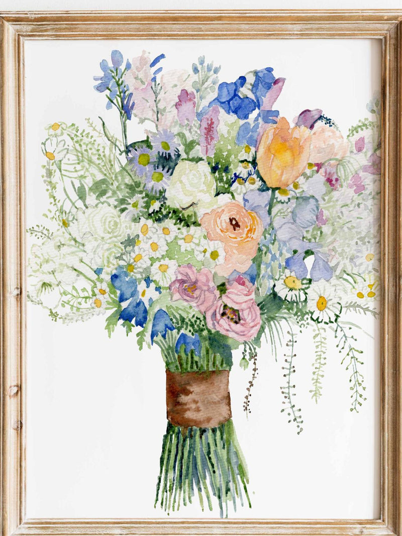 Wedding Bouquet painting, Custom First Anniversary gift, Mothers Day, Wife Bridal Bouquet Art, Personalized Keepsake Flowers Watercolor Bouquet