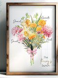 Custom Birth Month Flower Bouquet: Watercolor Family Art Print birthday flower