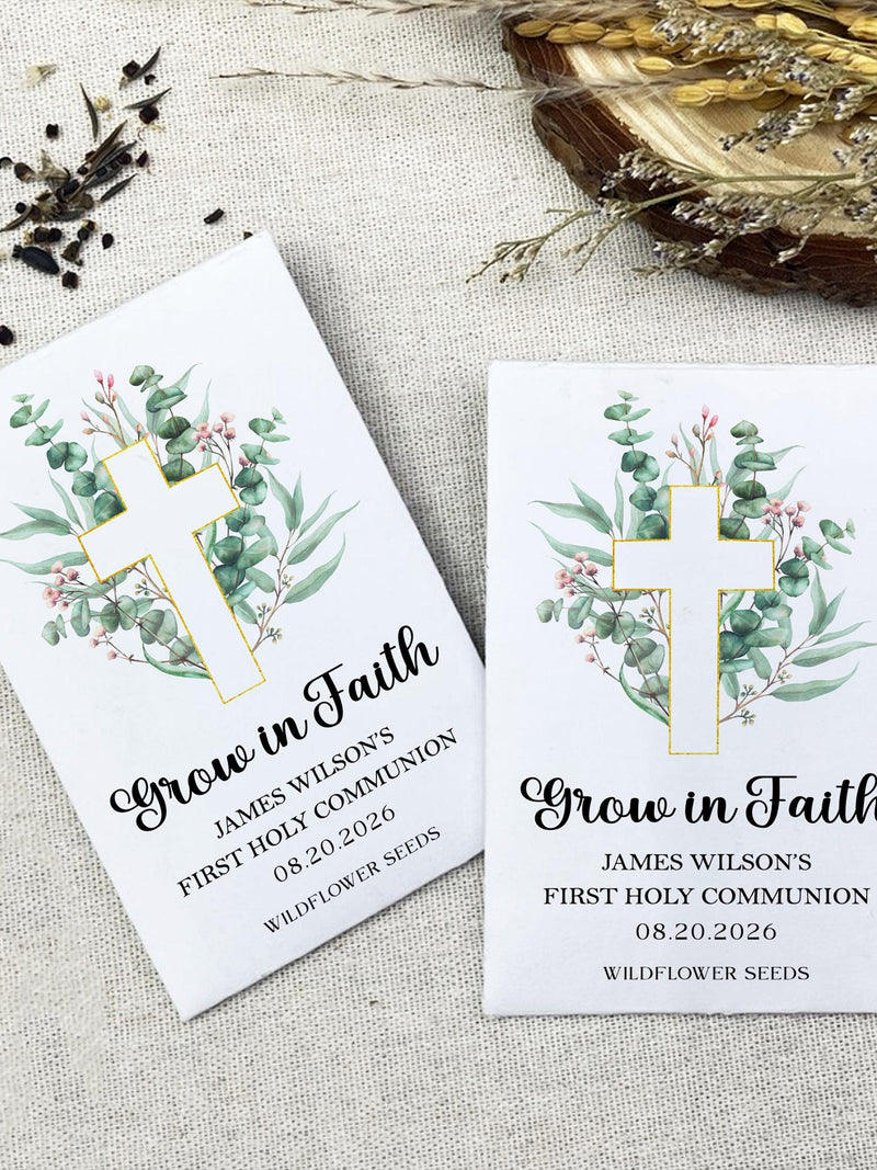 First Holy Communion Wildflower Seed Packet/Bulk Custom Baptism Seed Favors/Church Christening Favors/Religious Gift for Guests/Baby Shower seeds bulk