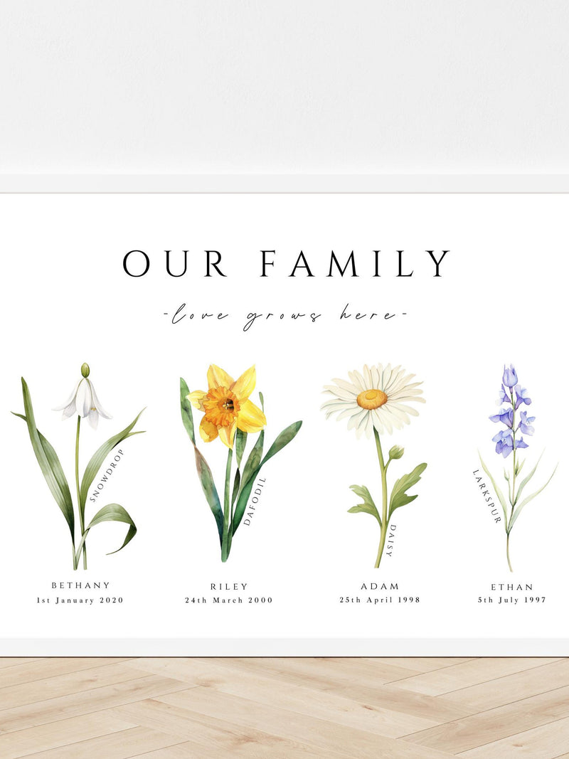 Our Family Garden Personalised Birth Flower Art Birth Flowers Birthday Gift Home Decor Flower Meaning Mothers Day Gift Family Gift New Home birthday flower