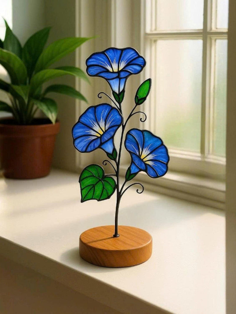 Stained Glass September Birth Flower Ð Personalized Engraved Wood Base, Handmade birthday flower