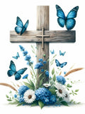 23 JPEG Butterfly memorial Ð Floral cross JPG clipart Ð Blue butterflies and flowers for sympathy cards, funerals, Christian crafts sympathy flower